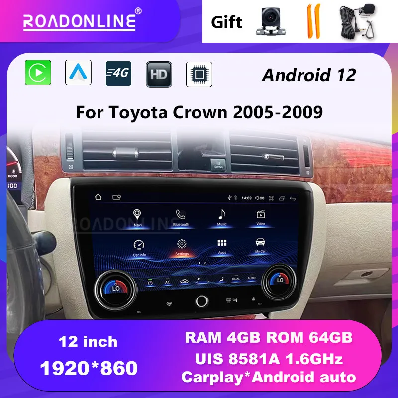 

For Toyota Crown 2005-2009 12'' Android 12 Octa Core 1920*860 4+64G Gps Autoradio Car radio with screen