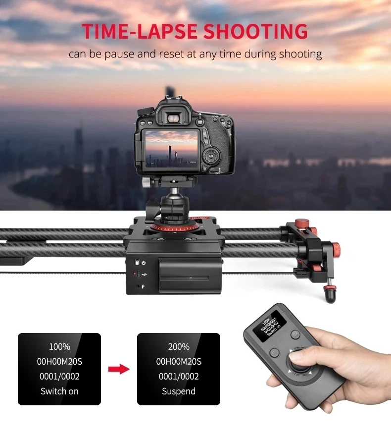 YELANGU L60TC L80TC L100TC Carbon Fiber Track Professional Camera Slider with Mute Motor Time Lapse Wireless Control Remote