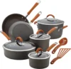 Ray Cucina Dishwasher Safe Hard Anodized Nonstick Cookware Pots and Pans Set, 12 Piece, Gray with Orange Handles 3