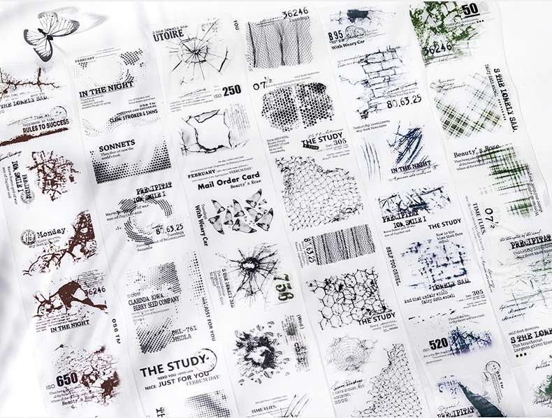Journal GO 6,5 x 200 cm, melierte Fantasy-Klebeband-Aufkleber, Schwarz-Weiß, Scrapbooking, Journaling, Dekoration, Abdeckband, Schreibwaren – Detail 7