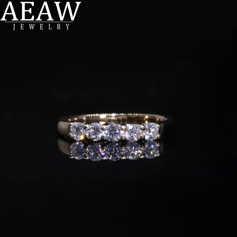 

AEAW 14k White Gold 0.1ct 3mm Total 0.5ctw DF Round Cut Engagement&Wedding Lab Grown Diamond Band Ring for Women