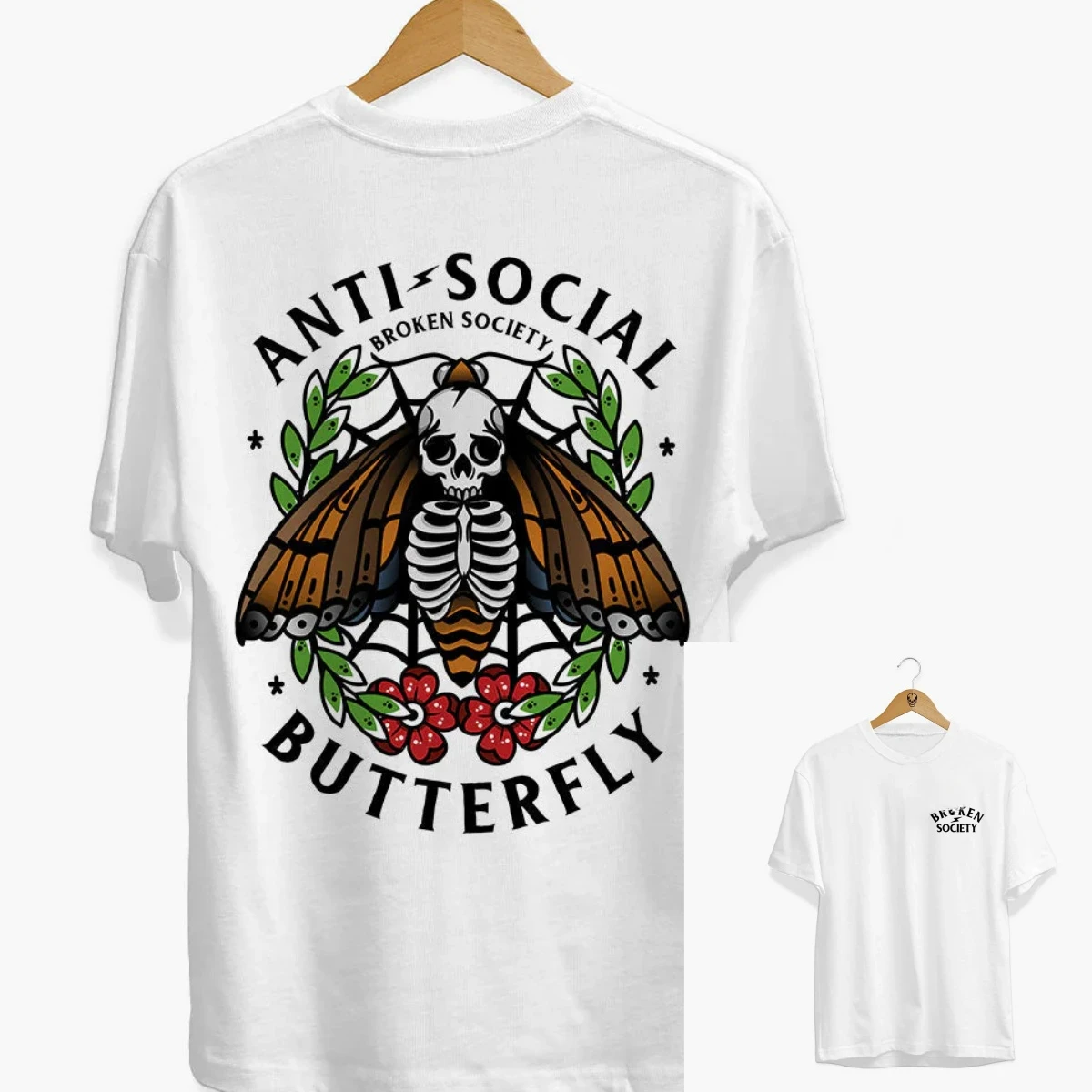 T-shirt Casual Stile Retrò con Stampa Tatuaggio Farfalla Anti Social Butterfly, Top di Lusso Unisex 2026 - immagine 4