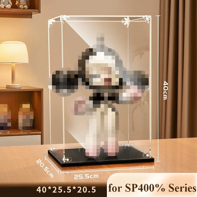 Eary Transparent Display Box for Labubu Acrylic Storage Cabinet Dustproof for Mokoko for Space Molly 400% for Chess King No Doll