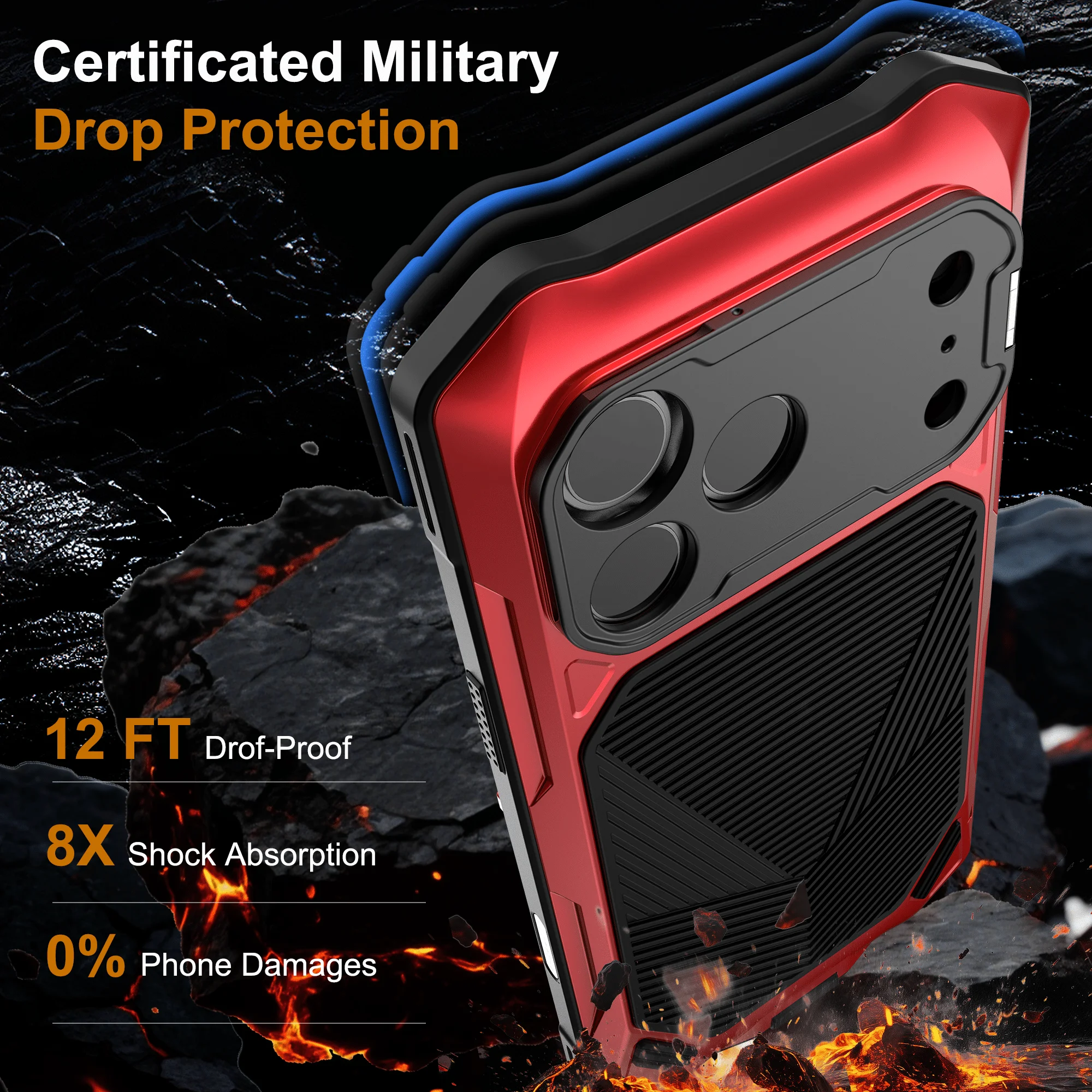 Premium Air Metal Case with Built-in Tempered Glass & Camera Stand - Heavy Duty Full Body Shockproof Cover