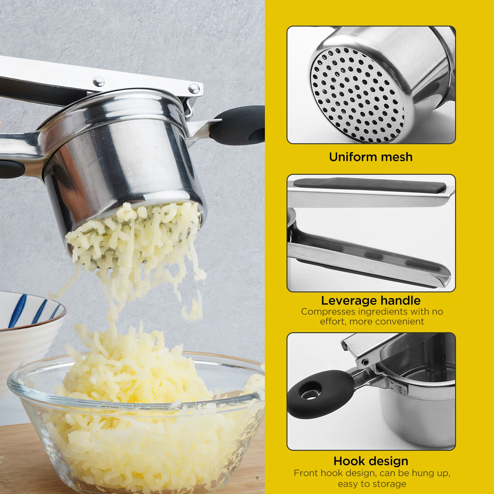 

Stainless Steel Potato Mashers Ricers Pressure Mud Puree Vegetable Fruit Multipurpose Maker Garlic Presser Kitchen Cooking Tool