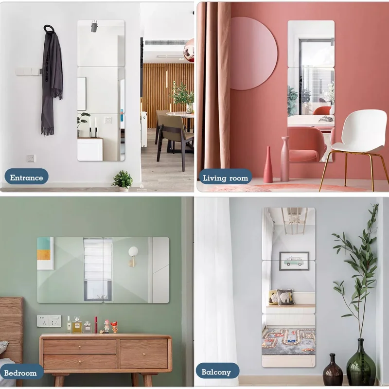 HD Anti Fog Wall Mirror Sticker DIY Full Length Mirror Tiles Self Adhesive Shatterproof Non Glass Safety Sheets 2MM Thick wall sticker mirror wall sticker acrylic wall sticker mirror mosaic tiles