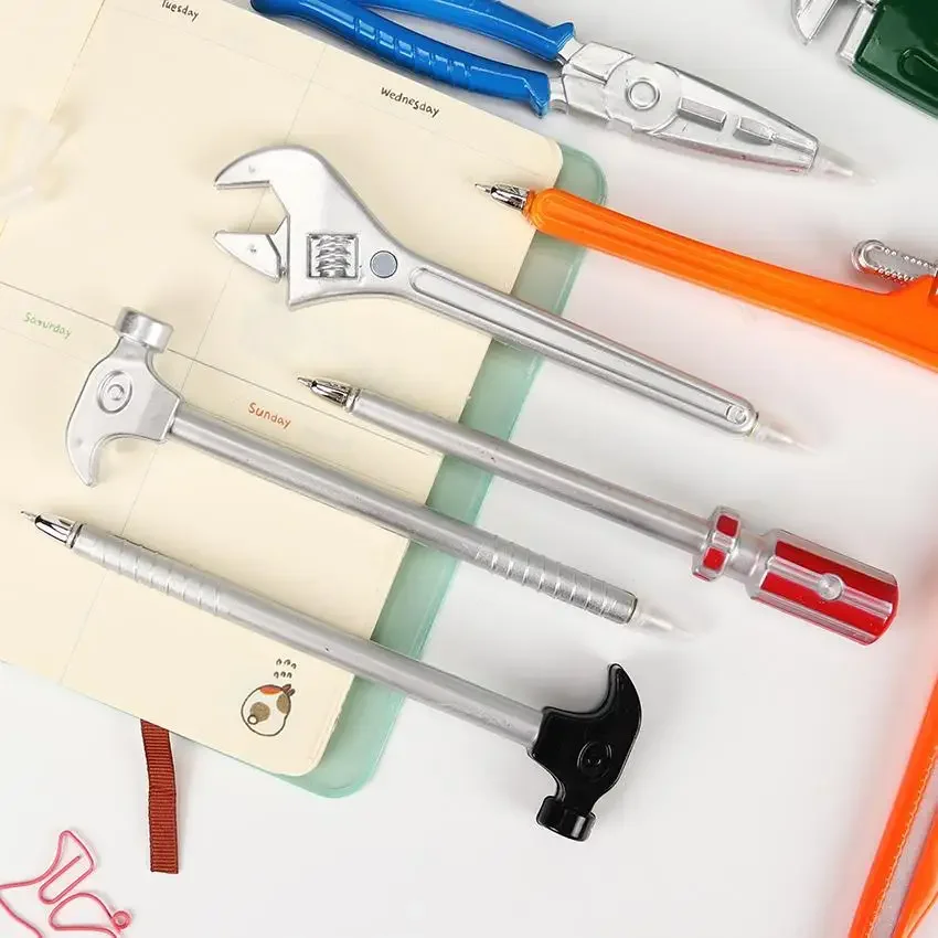 6Pcs/Lot Random Style Simulation Hardware Tools Ballpoint Pens Creative Hand Knife Hammer Design Writing Pens for Office School