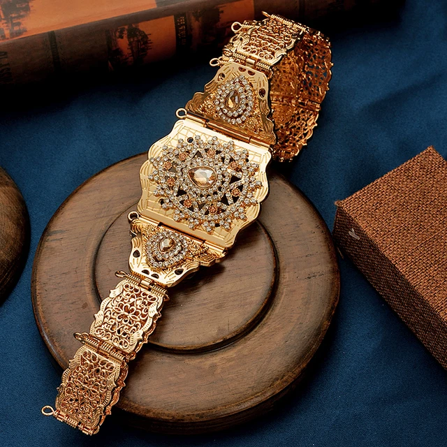 Morocco Women Caftan Belt Gold Color Red Green Stone Ethnic Wedding Dress Kaftan Abaya Metal Waist Chain Belt Jewelry Gold 3