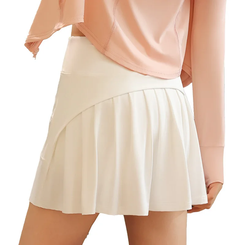 2 in 1 Ice Feeling Slim Women Sports Anti Exposure Golf Tennis Skirts Fitness High Waist Running Athletic Inner Shorts Pocket