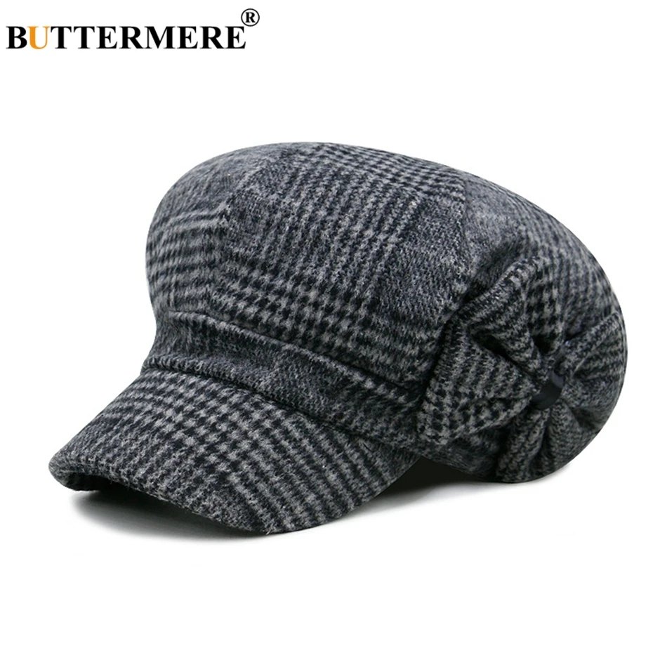 Cotton newsboy cap berets hat Buttermere Baker Boy Hat Woman Newsboy Caps Bow Tweed England Style Beret Female Hat Herringbone Spring Painter Hats And Caps