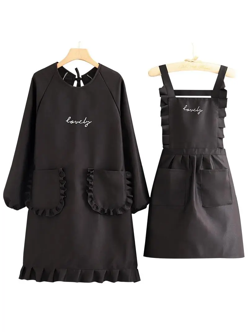 Kitchen Apron Set Long Sve Printed Waistcoat Workwear Faionable Adult Canvas Apron Anti-Stain Home Use Cleaning Tools