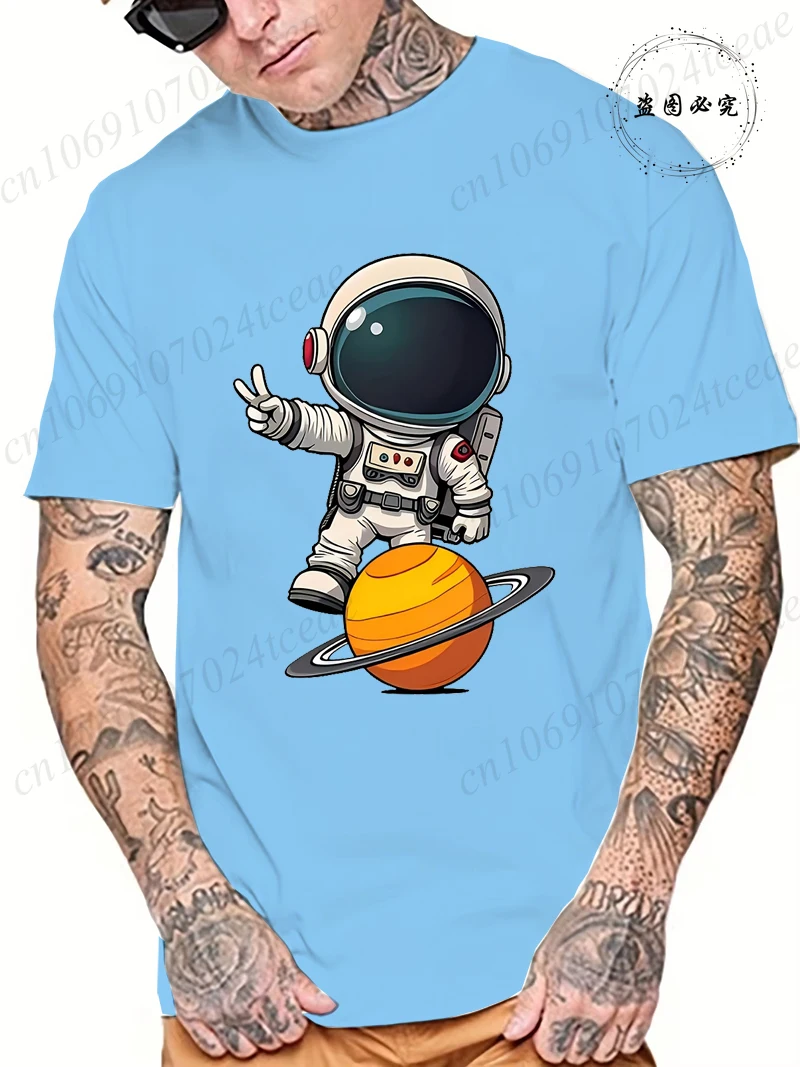 T-Shirt mit Astronauten-Print-Design, lässiges Sommer-Kurzarm-T-Shirt für Herren ﻿ s Space Spaceman Aesthetic Herrenbekleidung Streetwear Top