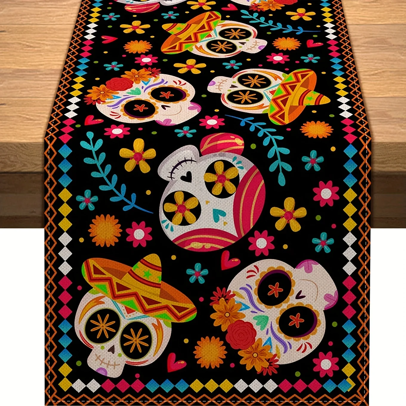 

Mexico Day of The Dead Linen Table Runners Table Decor Candy Skull Dia De Los Murtos Dining Table Runners Holiday Decorations