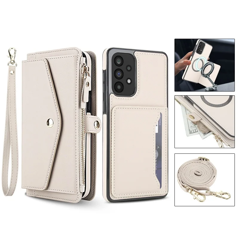 Elegant Leather Multi-Functional Wallet Phone Case with Lanyard Attachment