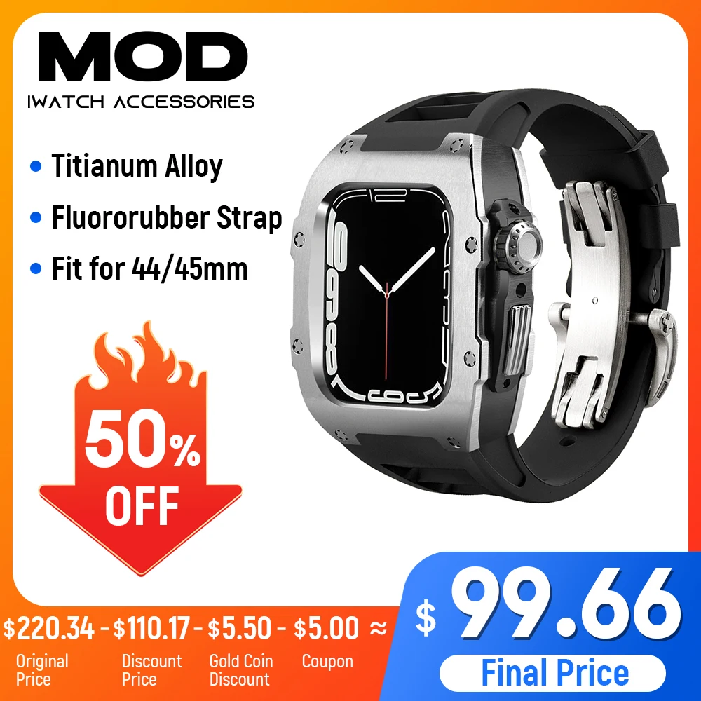 Titanio Apple Watch Case Deluxe Kit Di Modifica Modulo Per Apple Watch 8 7 6 5 4 Se Buddha Cinturino In Gomma 45 Mm44Mm Per Kit