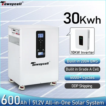 Tewaycell 20KWh 30KWh All in One LiFePO4 แบตเตอรี่ 10KWh 15KWh 48V 51.2V ในตัว 10KW อินเวอร์เตอร์ AC230V บ้านระบบพลังงานแสงอาทิตย์ ESS 1