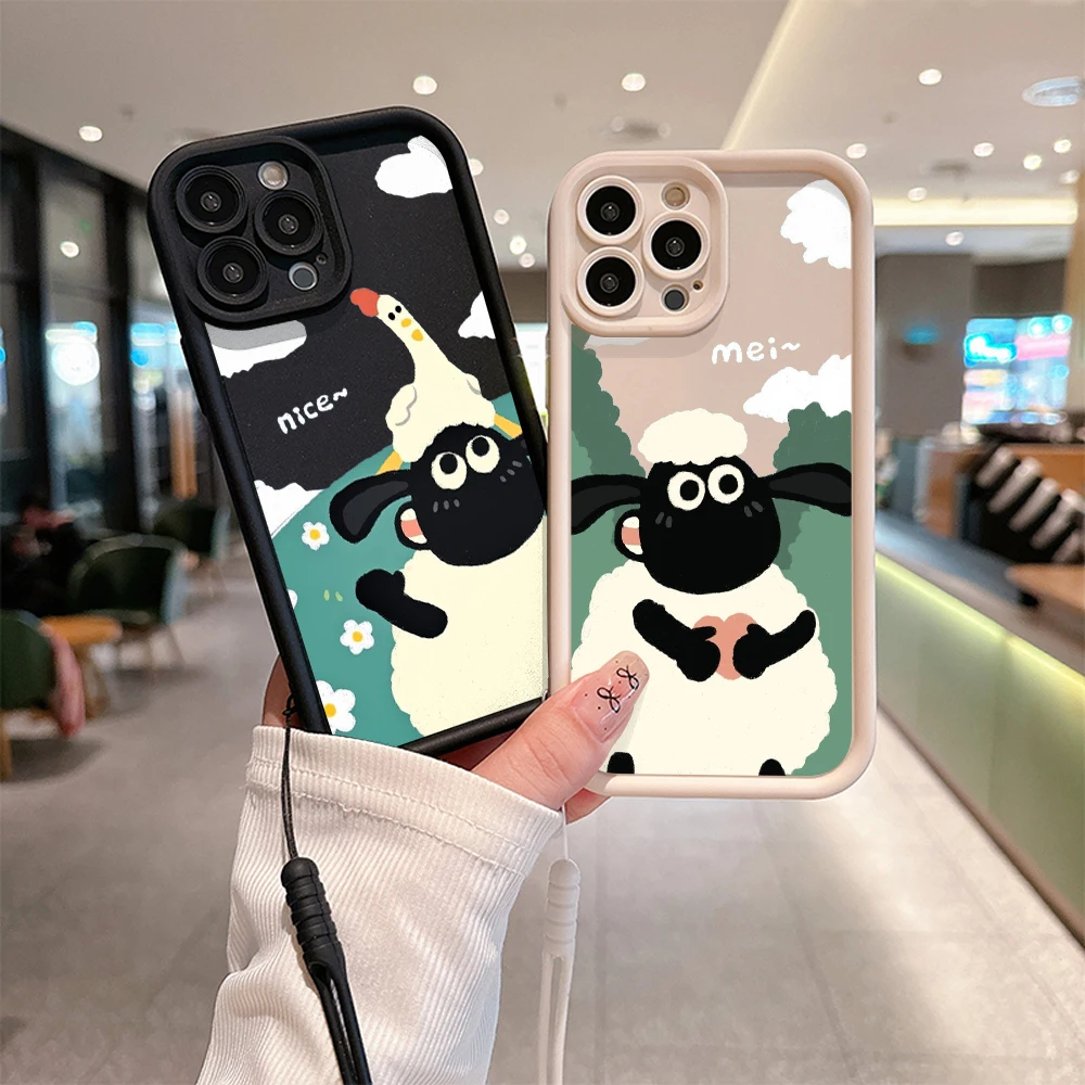 Bella Custodia Per Telefono S-Shaun The Sheeps Per Iphone 15 14 13 12 11 Pro Max Xr Xs X 7 8 Plus Cover Posteriore Morbida In Tpu Con Cinturino A Mano