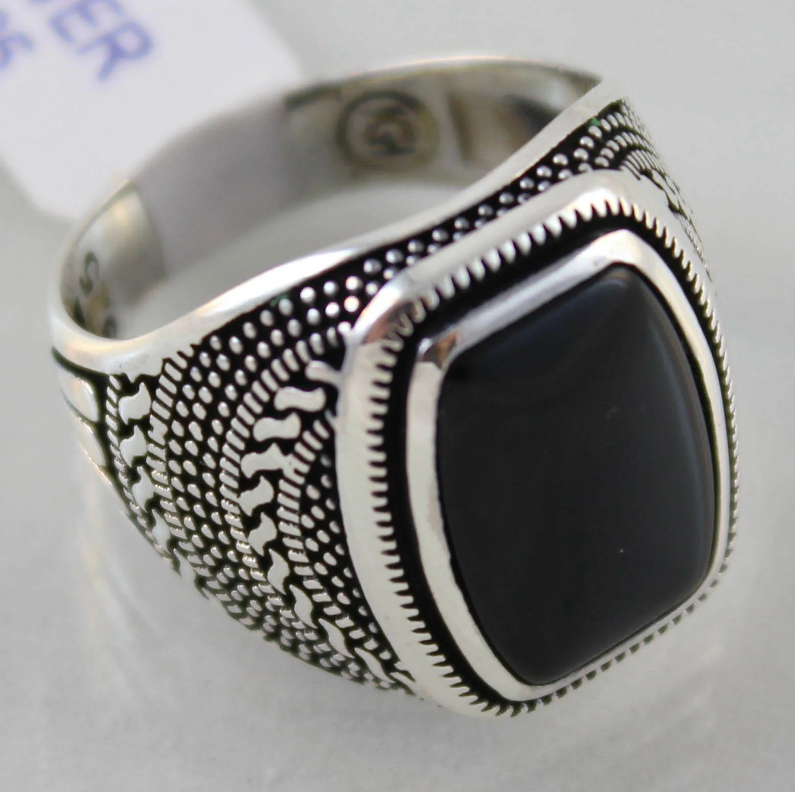 

Vintage Silver Color Square Black Stone Rings for Men's Engagement Wedding Ring Anniversary Jewelry Gifts