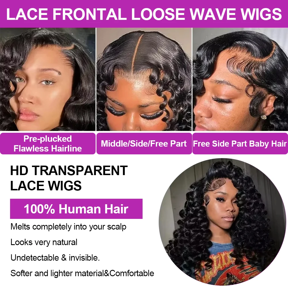 HD 13x6 Lose Naturwelle Lace Front Echthaarperücken 250 % Transparent 30 36 Zoll 13x4 360 Full Deep Water Wave Lace Frontal Perücken – Detail 4