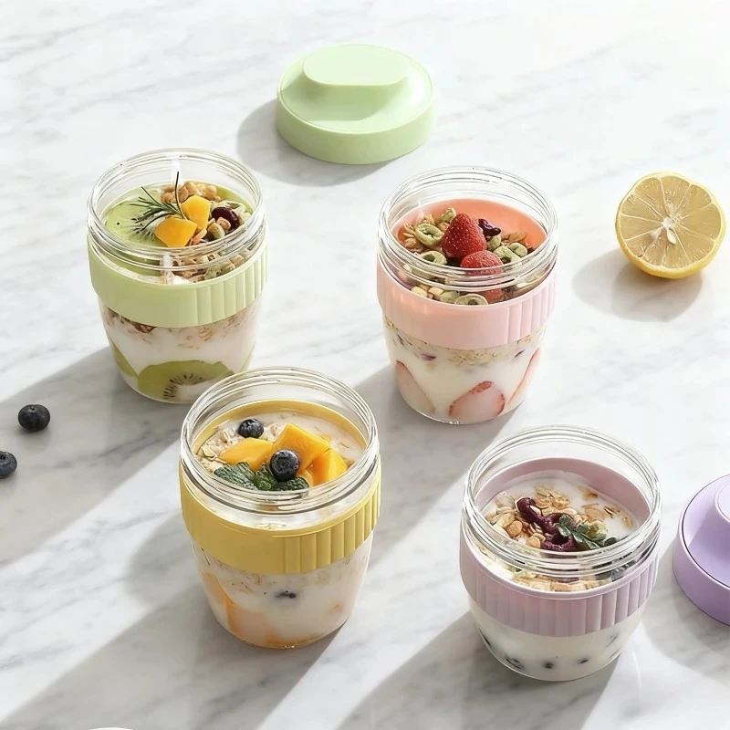 저스틴라우 480/570ml 휴대용 플라스틱 샐러드 컵 아침식사 과일 오트밀 요거트 샐러드 컵 뚜껑 포함 스푼 도시락 밀크컵
