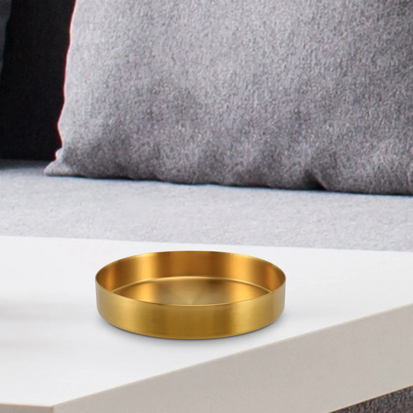 Round Gold Tray,Metal Decorative Tray Makeup Tray Organizer for Vanity,Bathroom,Dress,Matte Brass Finish, 4.9 Inch 5