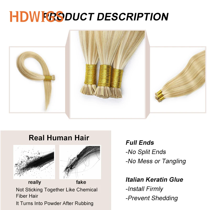 Straight Human Hair Extension I-Tip Capsule Keratin for Hair 40g 50g Natural Brazilian Human Extensions Thick End 30%