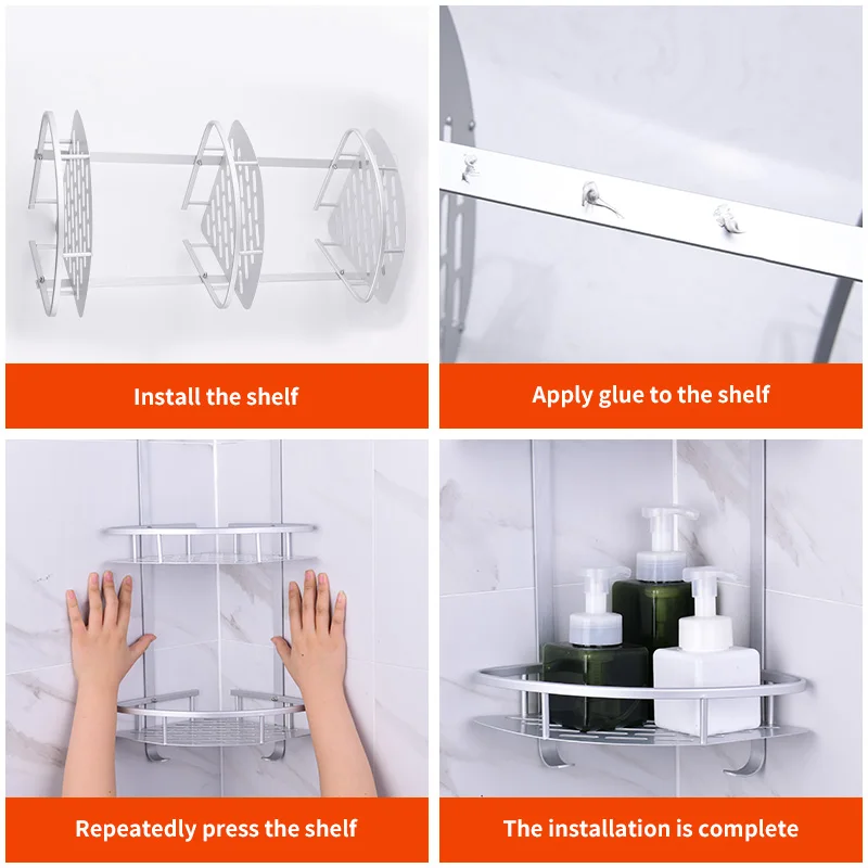 Bathroom Shelves No-drill Corner Shelf Shower Storage Rack Holder Toilet Organizer Bathtub Rack with Hook Bathroom Accessories