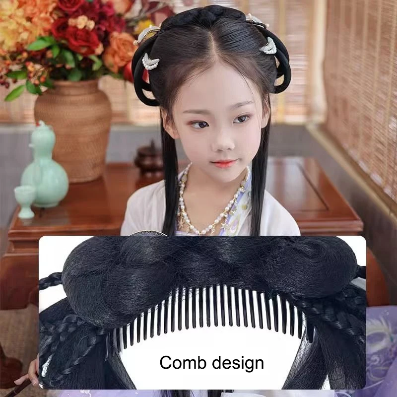 Chinese Ancient Wig Girl's Hanfu Wigs Headdress Antique Style Cos Synthetic Pad High Hair Bun Comb Design Of Wigs