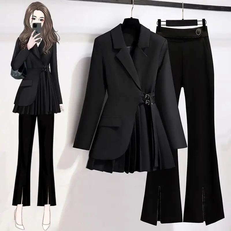 

Women's Spring Autumn New Fashion Suit Coat Casual Pants Two Piece Suit Korean Elegant Midi Blazers Jacket Trousers Matching Set