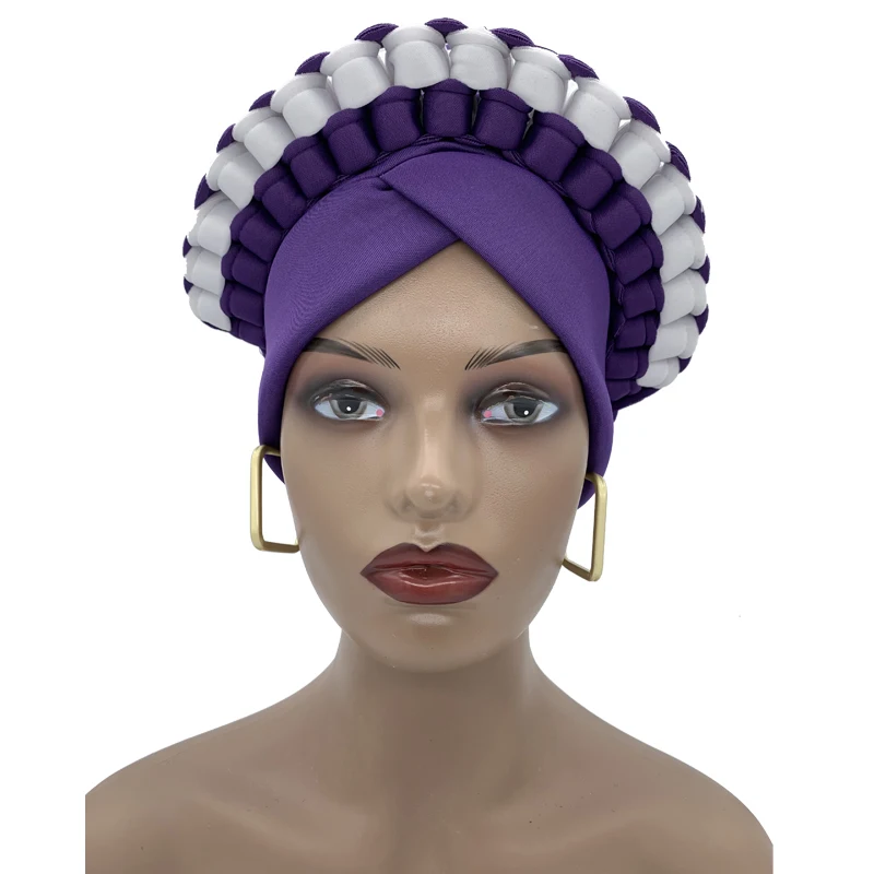 Elegant African Aso-oke Headtie Ready to Wear Nigeria Auto Geles Women Wrap Head Bonnet Muslim Hat