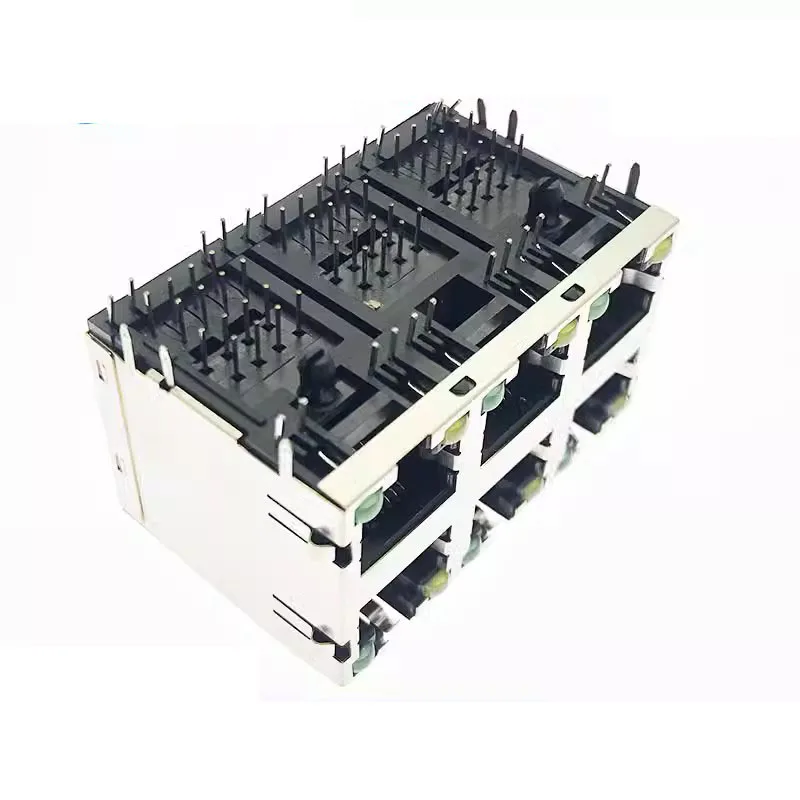 RJ45 소켓 2*3 이중층 6포트(라이트 테이프 카트리지 포함) 56-8P8C 네트워크 인터페이스 커넥터 네트워크 포트 RJ45