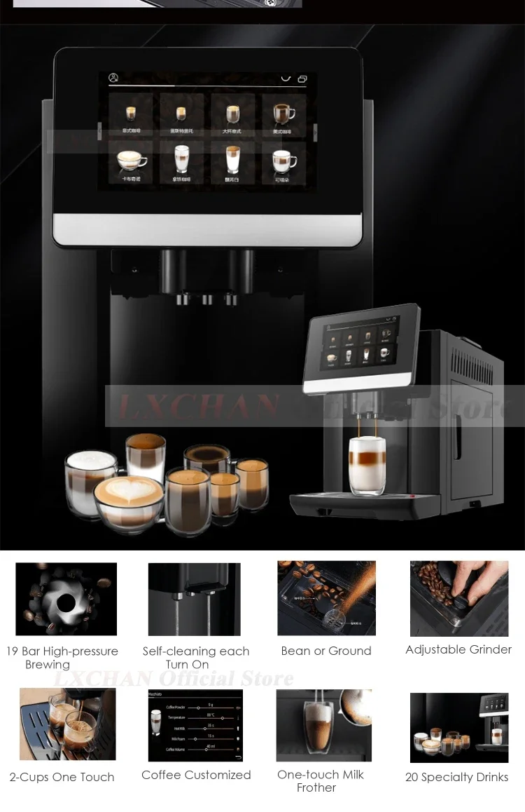 HomeWise S9 One Touch Automatic Coffee Maker 19Bar ULKA Pump Make 20+ Beverages Fancy Coffee Machine Latte Espresso Restreto 6