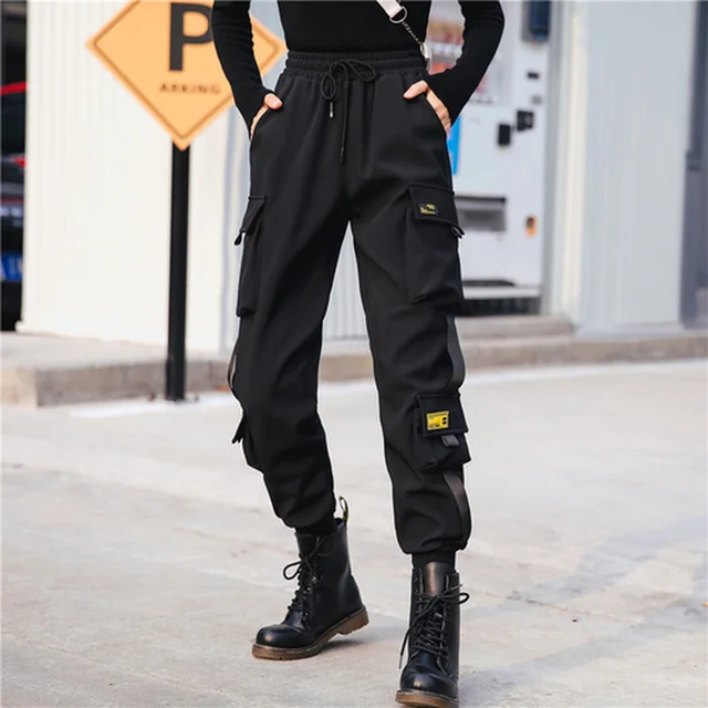 Fashion New Black Drawstring Women Streetwear Cargo Pants Casual Loose Pants  Ankle Length Loose Elastic Waist Trousers 12825 - Pants u0026 Capris -  AliExpress