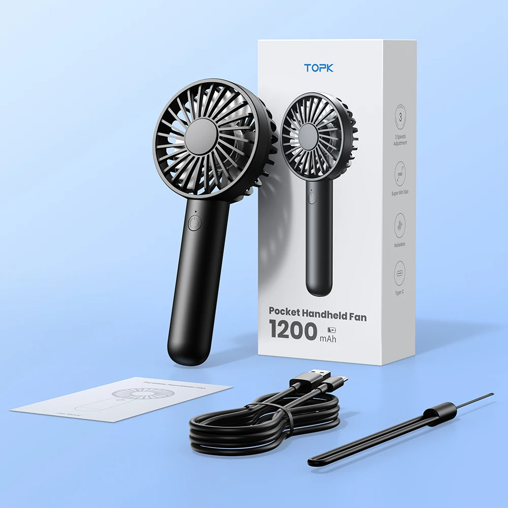 TOPK Mini Portable Fan 1200mAh USB Rechargeable Handheld Fan 3 Speed Personal Super Compact Cooling Fan for Makeup Outdoor