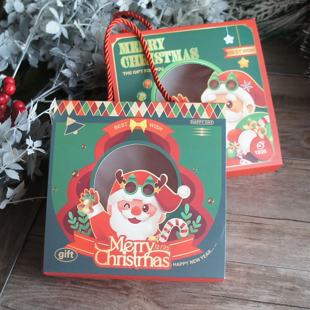 

5 Pcs Santa High Five Celebrate Christmas Design Paper Box with Handle Candle Candy Cookie Candle Chocolate Gift Packaging Use
