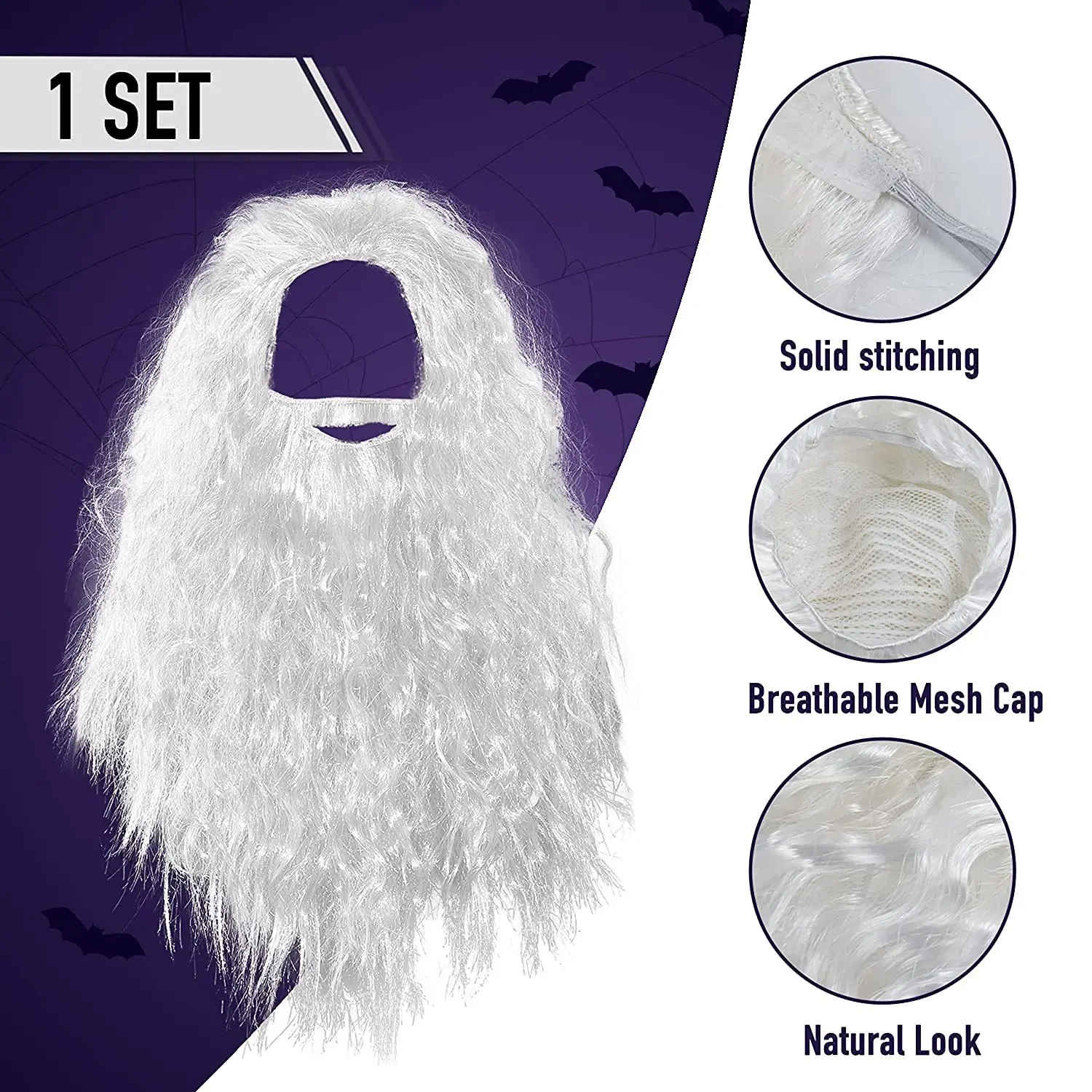 Fausse Barbe De Magicien Bouclée 30 Cm - Pour Costume, Cosplay, Halloween - Élastique Réglable - 7