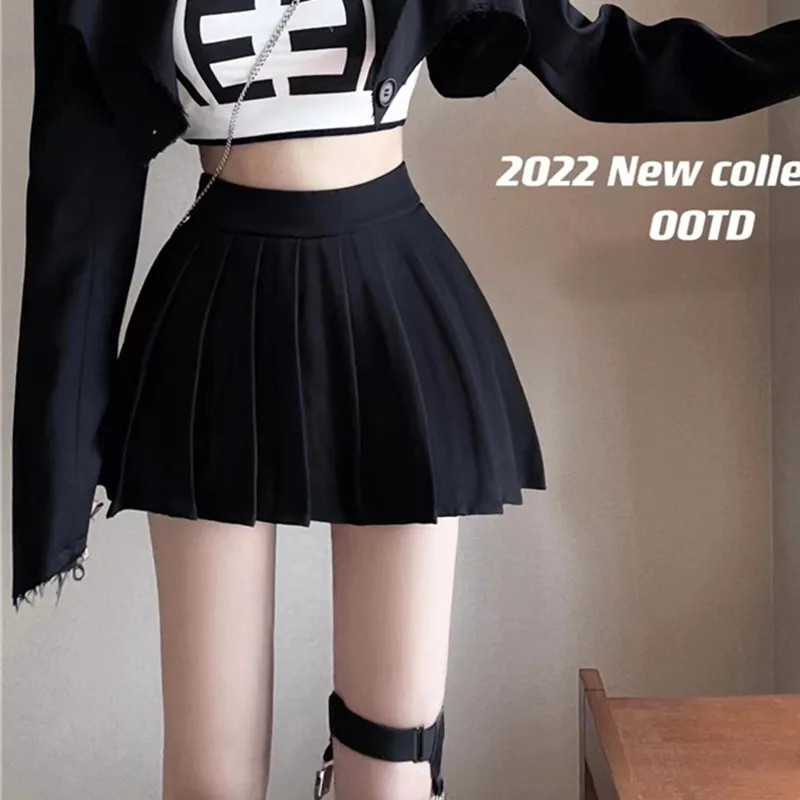 

Half-length skirt Women's high-waisted slim pleated A-line skirt Summer anti-glare black hot girl temperament skirt