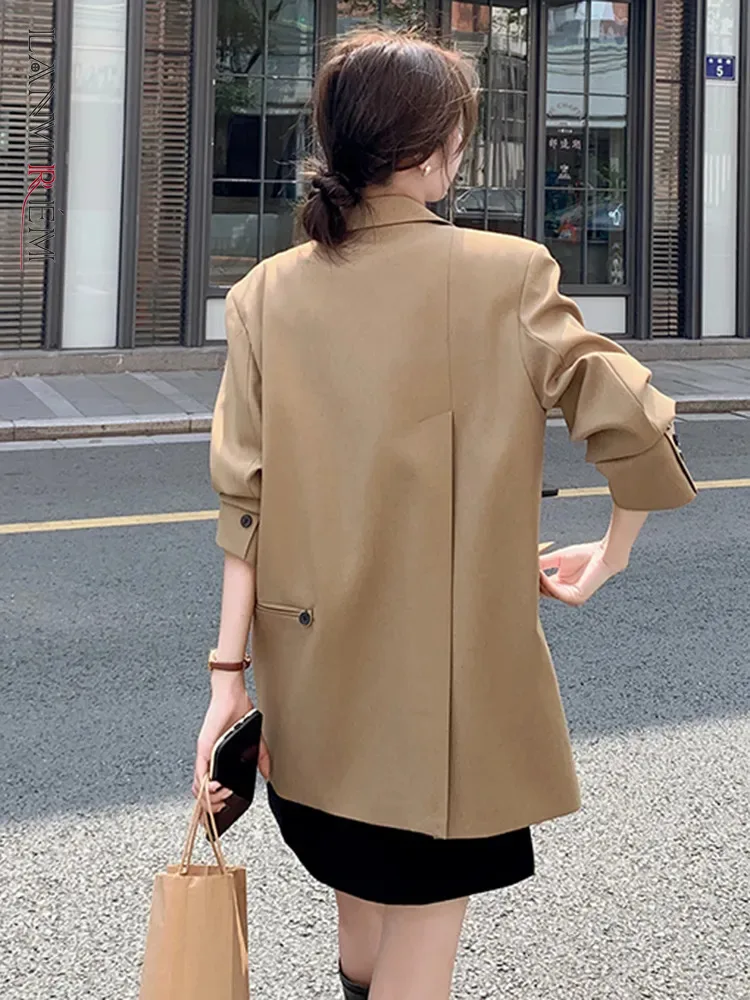 

LANMREM Fashion Irregular Back Split Blazer Women Notched Double Breasted Solid Color Coat Korean Style 2023 Autumn New 2AA3228