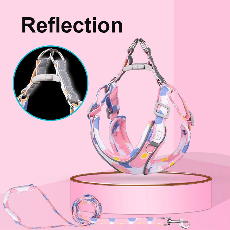 

Printing Dog Harness and Leash Set Reflective Mesh Breathable Cat Harness Vest Lead Leahes Puppy Harnesses Pets Products