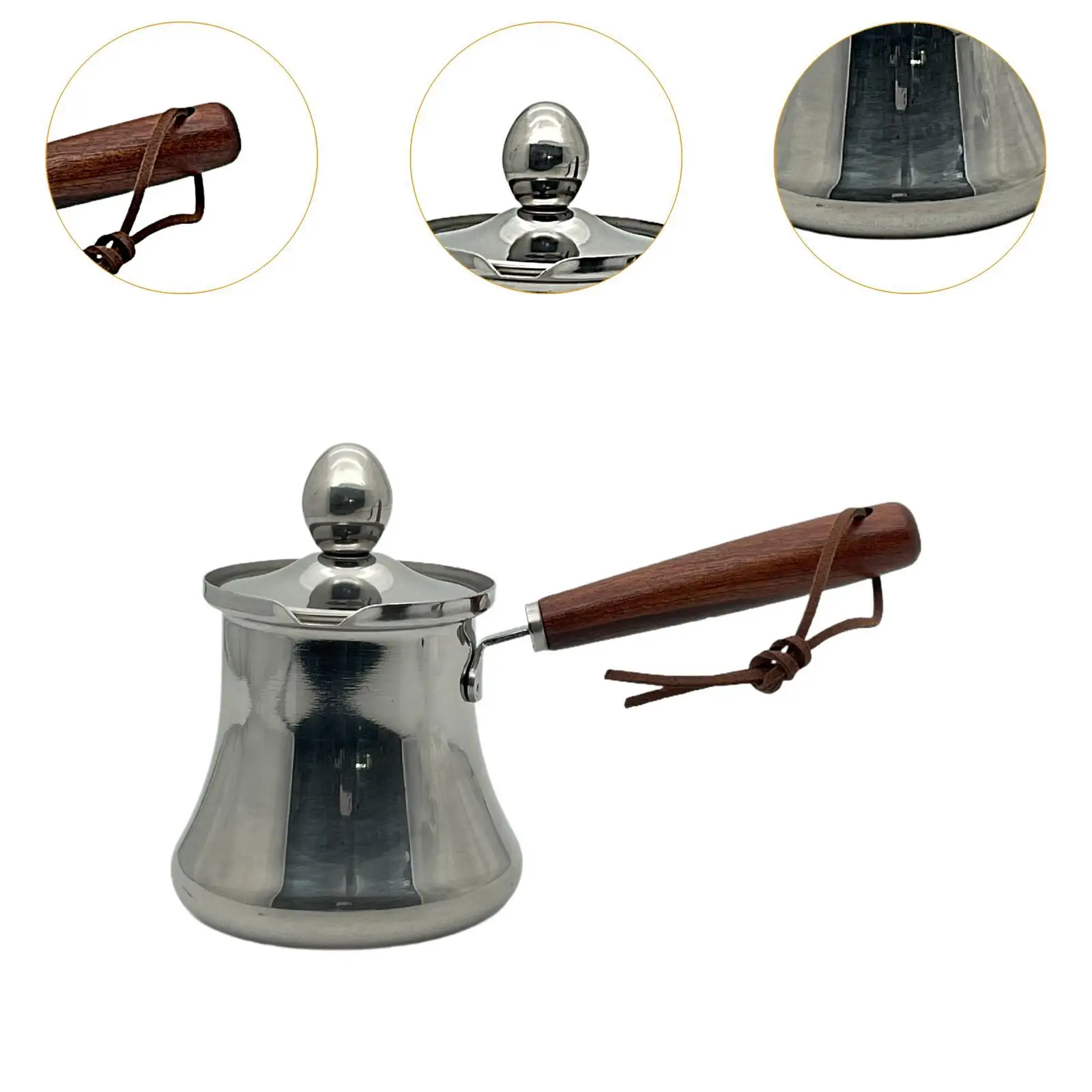 Turkish Coffee Pot Melting Pot with Lid with Wooden Handle with Spout Stovetop