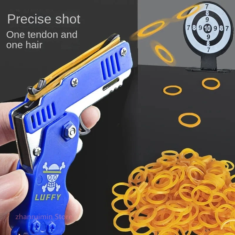 1pc Mini Toy Metal Gun with Rubber Band Fun Folding Pistol Key Charm Pendant Kids Birthday Gifts Toys Boy Girl Game Party Favors