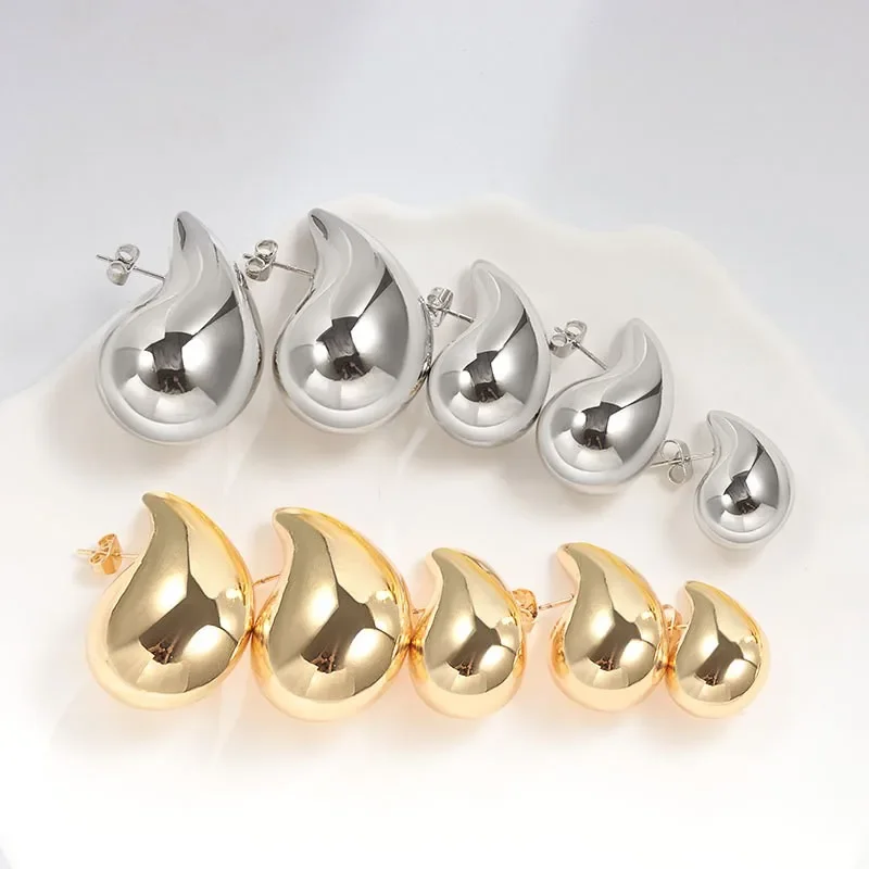 Silver Earrings Womens Earrings 925 Sterling Silver Hollow Water Drop Earrings European And American High-End Electroplating 18k Gold Glossy Simple Jewelry Gift