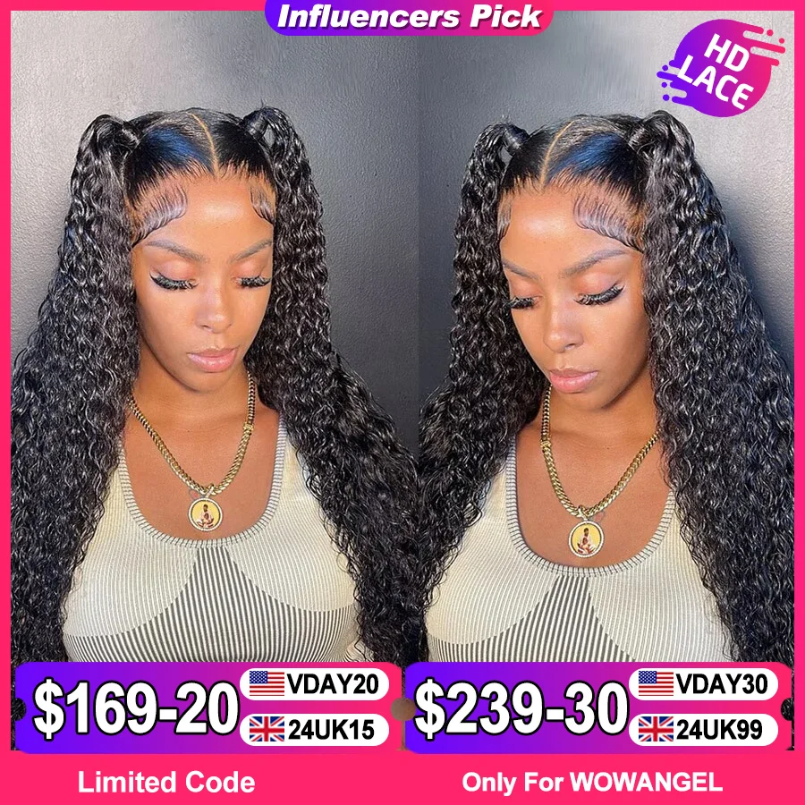 Glueless HD Lace Closure 7x7/6X6/5x5 Closure Water Wave Pre Plucked Natural Hairline Human Hair Curly Wigs for Women