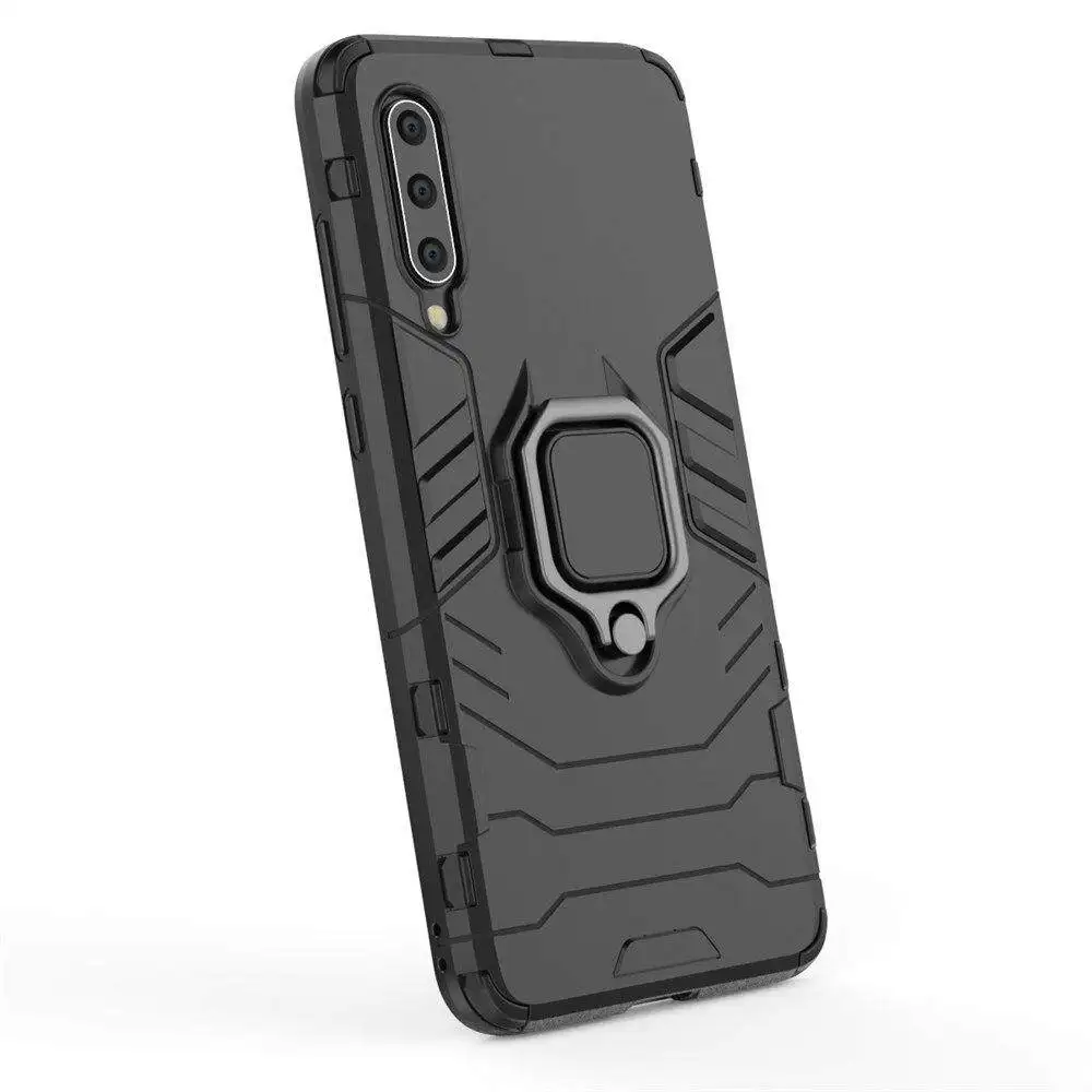 Luxury Armor Shockproof Phone Case with Metal Ring Holder - Silicone TPU and Hard PC Design