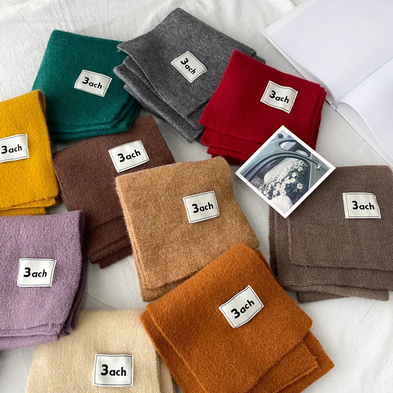 

Теплый кашемировый шарф в Корейском стиле для женщин дизайнерская однотонная бандана из шерстяной пряжи женский длинный узкий шейный платок вязаные шарфы фуляр