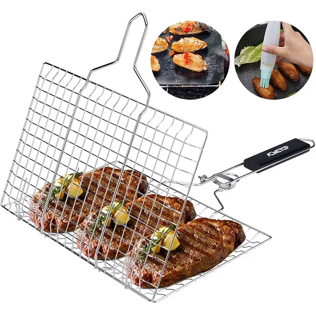 Outdoor Camping Barbecue Party Barbecue Grilling Basket Grill BBQ Net Steak Meat Fish Mesh Holder Barbecue Cooking Grill Grill