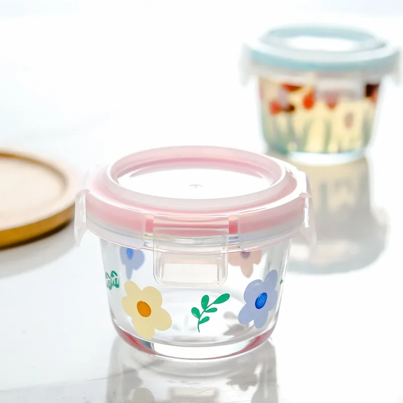 Cute and Practical Mini Sealed Box Sweet Girl Heart Glass Fruit Snack Box  Small Capacity Cover Preservation Box