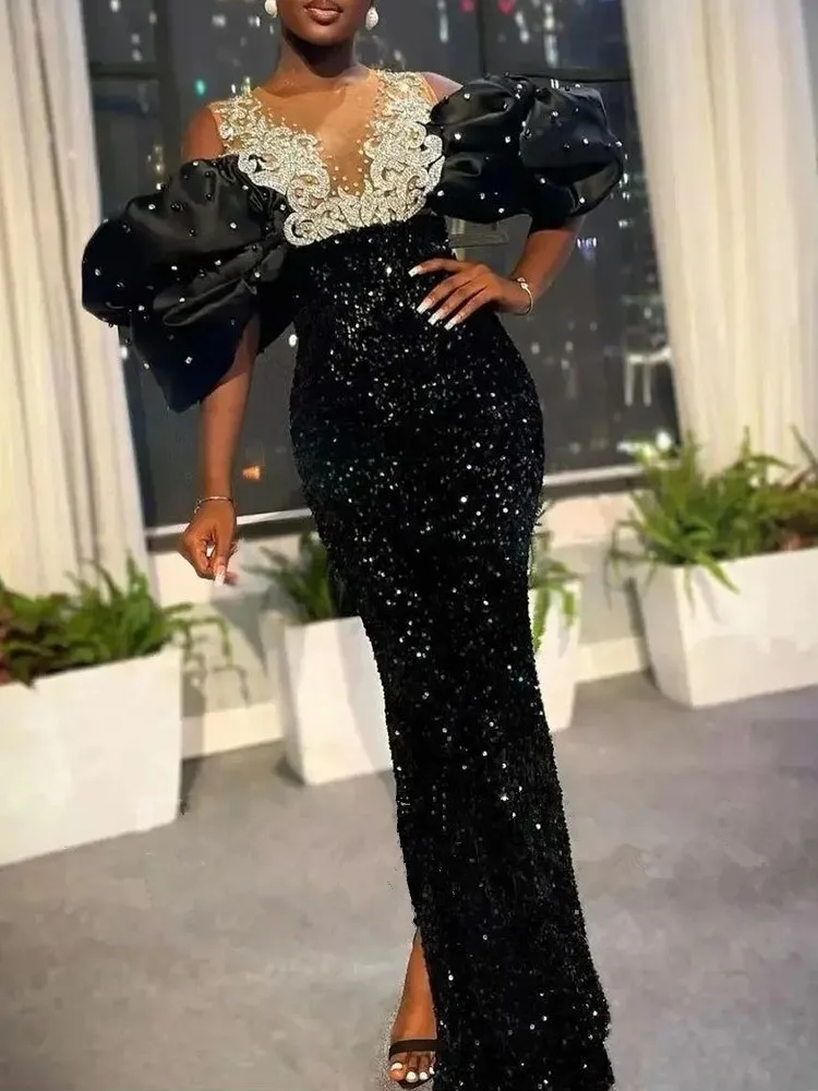 

African Dresses for Women 2023 Plus Size Sequin Evening Party Long Dress Dashiki Ankara Dubai Luxury Gown Robe Lady Clothes