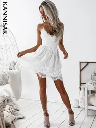 Sexy Dresses Women A-line Lace Short Mini Backless Bandage Dress Club Party Summer Beach Dress 2023 V-neck Robe Femme Vestidos