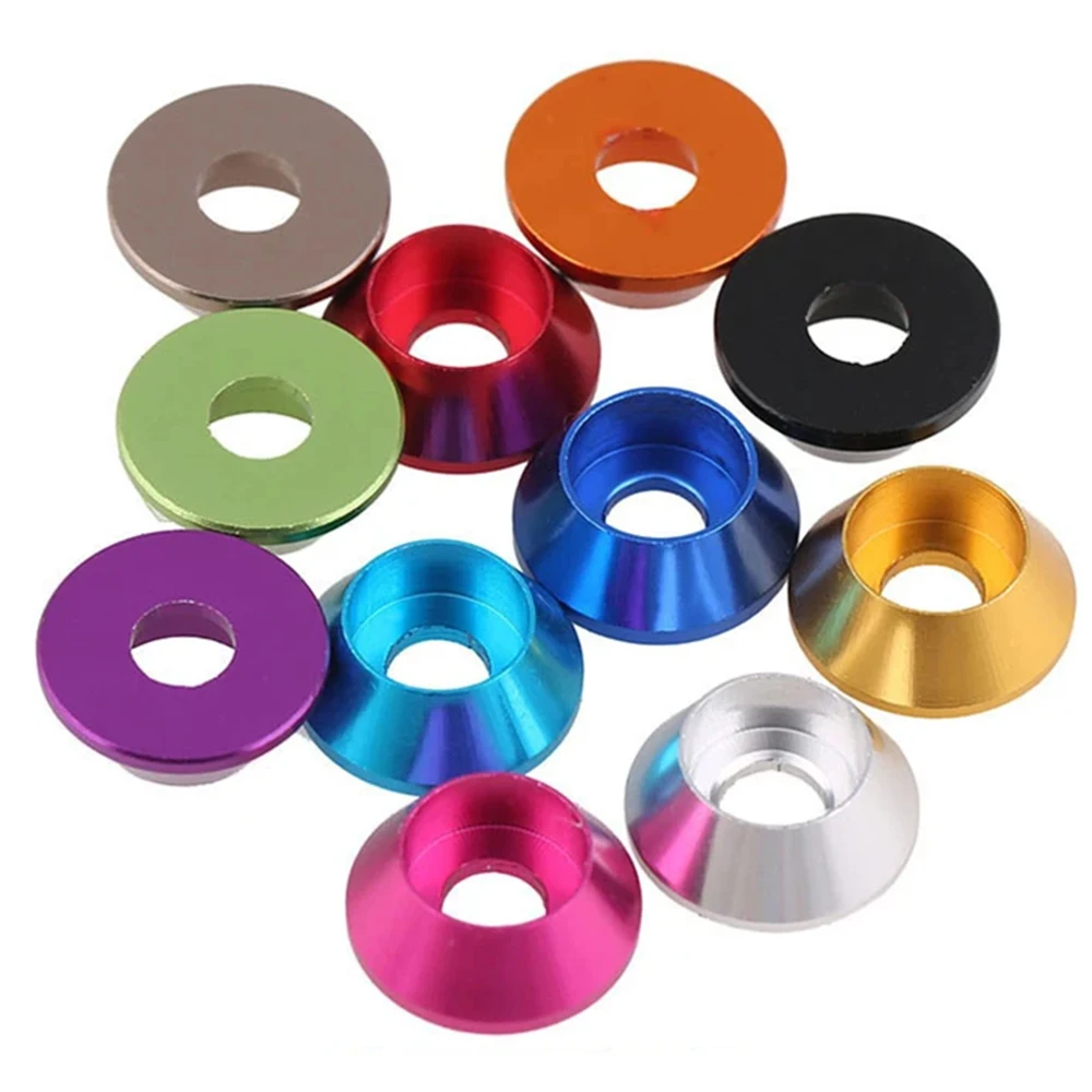 M2 M2.5 M3 M4 M5 M6 M8 Aluminum Washer Anodized Oxidation Cone Cup Head Washers 11 Color Optional For Screw Spacer Gasket 5-20Pcs